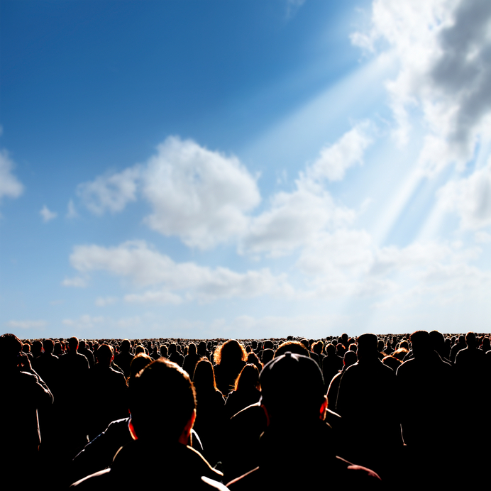 crowded people over sunny sky