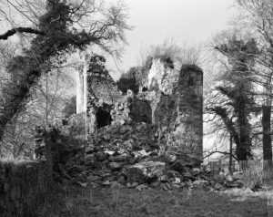 View of Cathcart Castle tower after collapse, December 1979