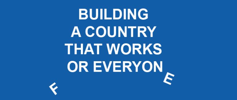 Illustration of 'Building a country that works for everyone' sign with falling letters