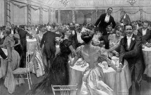 Illustration of New Year's Eve Dinner at Pilgrims Society venue the Savoy in 1906