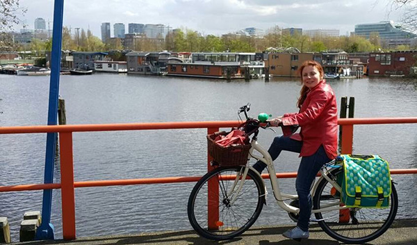 Photograph of Tatiana Reznichenko cycling through Spinoza’s homeland, the Netherlands