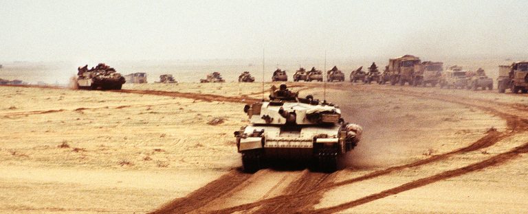 Photograph of a British Challenger battle tank during Operation Desert Storm