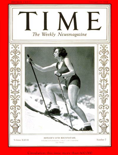 Cover of Time Magazine 1936 - Leni Riefenstalh on skis