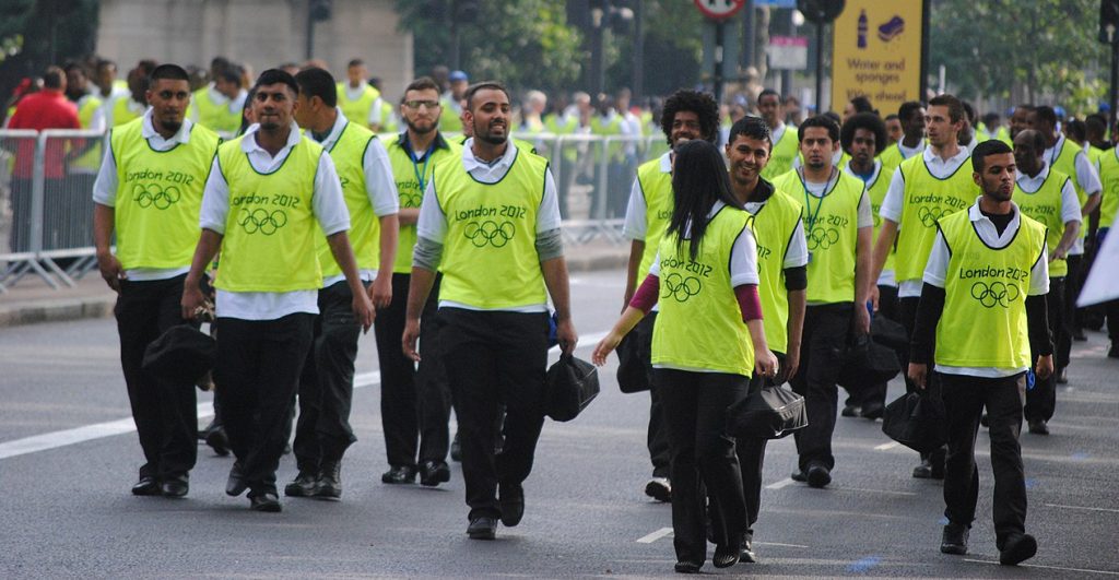 Photograph of volunteers wearing hi-vis at the London 2012 Olympics