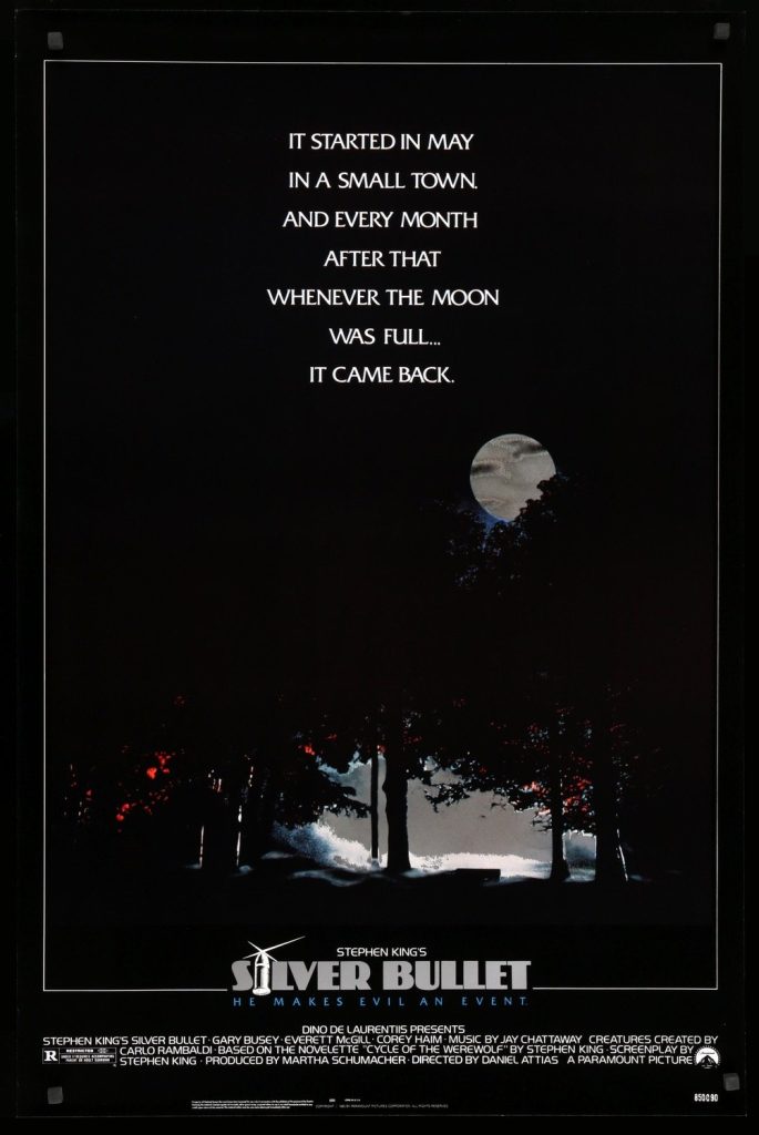 Number 3 lesser known werewolf film is a poster for Silver Bullet (1985)