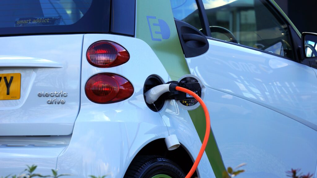 Example of an electric vehicle plugged into a port