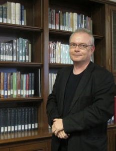 Picture of the author, Mark Sandy, in the Armstrong Browning Library