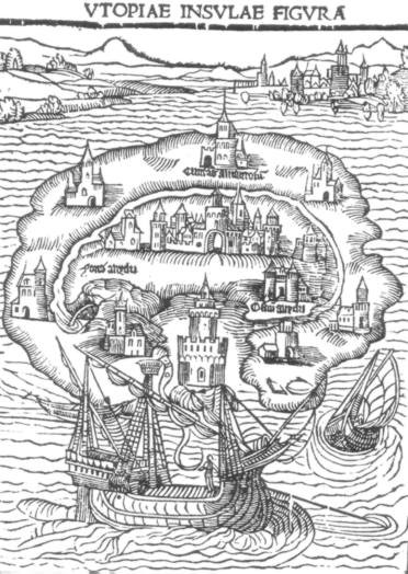 Illustration of Thomas More’s Utopian island.