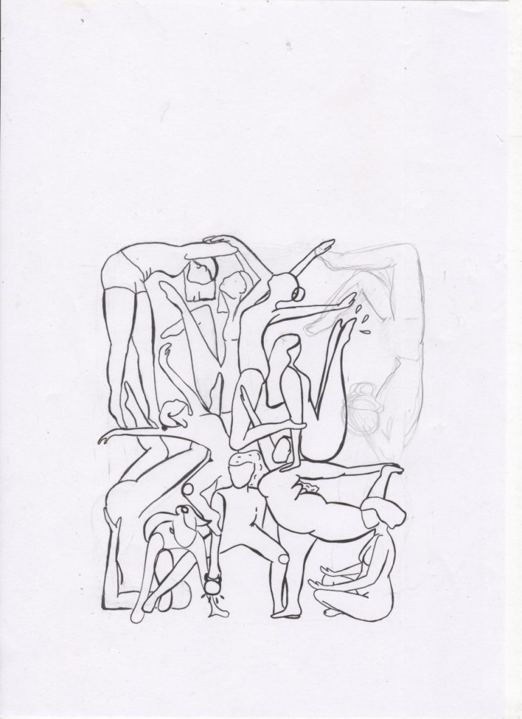 An illustration of human bodies intertwining, draw by Tani Klein