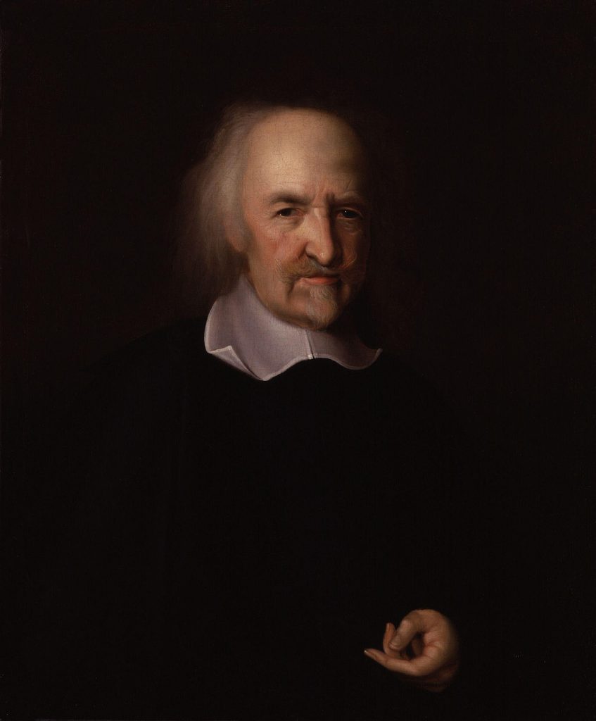 Portrait of Thomas Hobbes in a black robe with a white collar