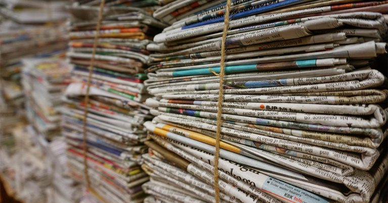 A stack of old newspapers