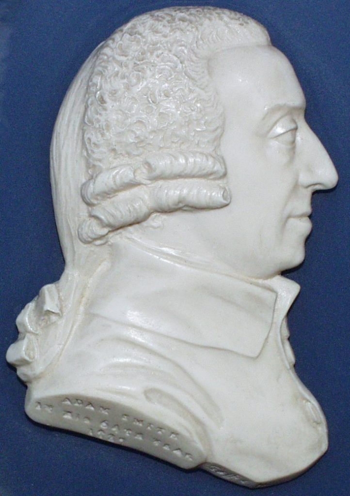 A marble bust of the head of Adam Smith
