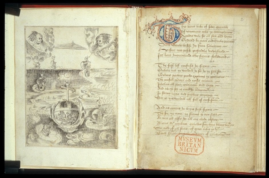 Photograph showing a spread from the manuscript Contemplacioun of Synnaris, c.1545.