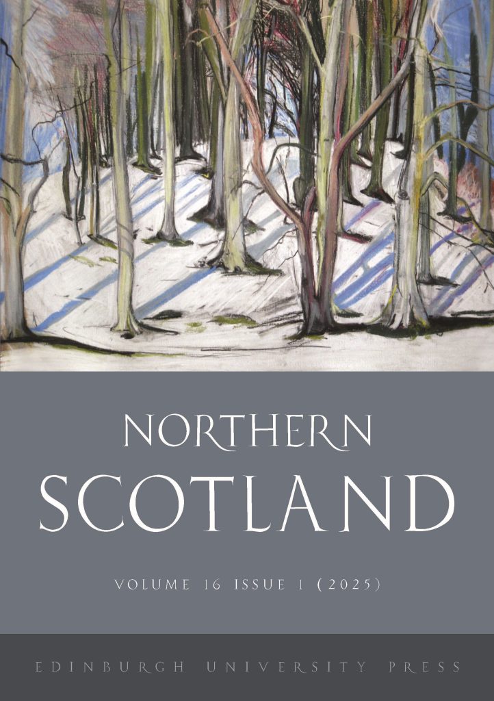 Front cover of Northern Scotland, Volume 16, Issue 1. Shows a colour sketch of a forest with snow on the ground.