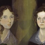Portrait of Anne, Emily, and Charlotte Brontë, painted by their brother, Branwell Brontë. In between Emily and Charlotte Brontë, there is a column of light, with the outline of a male figure visible. This is believed to be Branwell’s self-portrait, which he painted over.