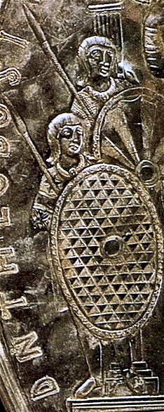 Gothic soldiers with their shield on the Missorium of Theodosius.